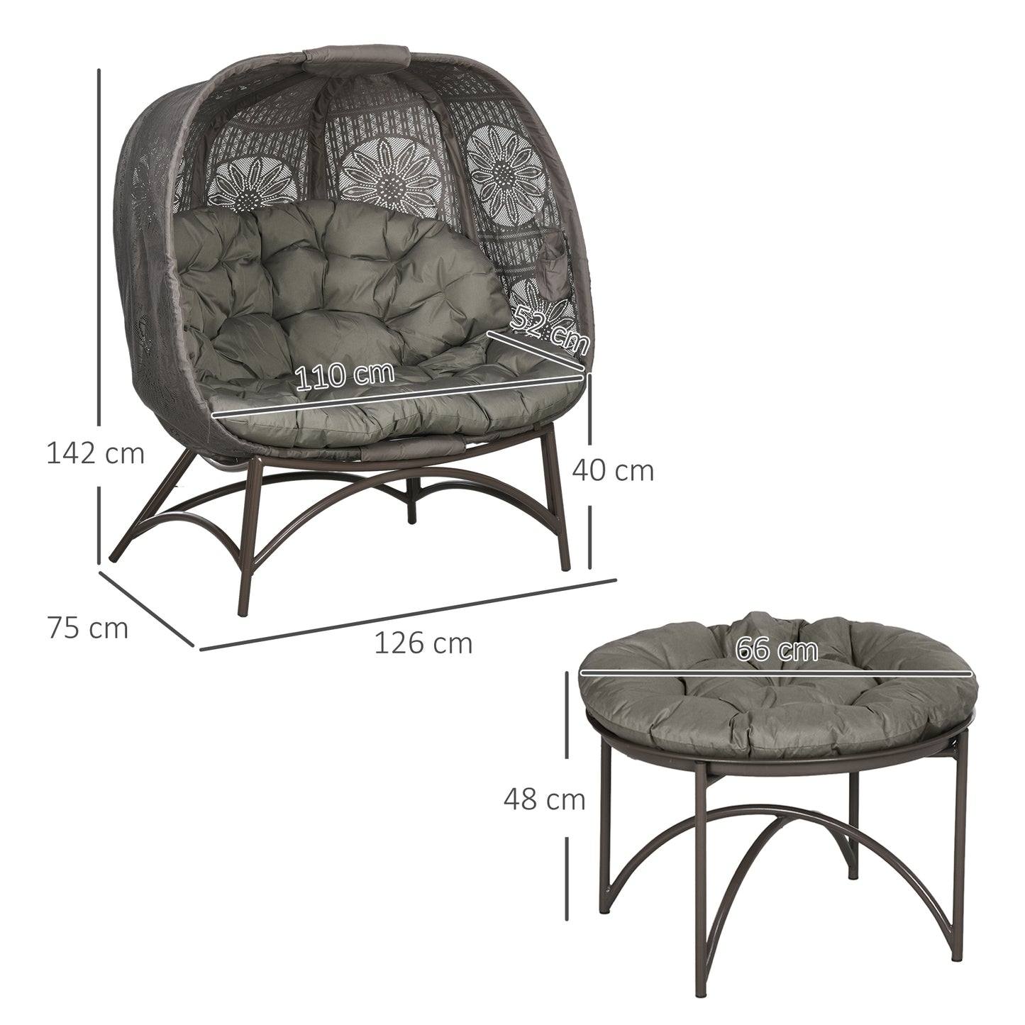 Outsunny havemøbel sæt, 2 rattan lænestole med sidebord, sammenfoldelig, siddepuder, metalramme, farve: sand