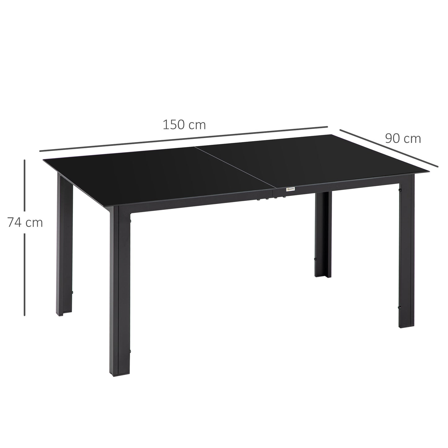 Outsunny havetabel til 6 personer, vejrbestandig, hærdet glas, terrassebord, 150 cm x 90 cm x 74 cm, sort