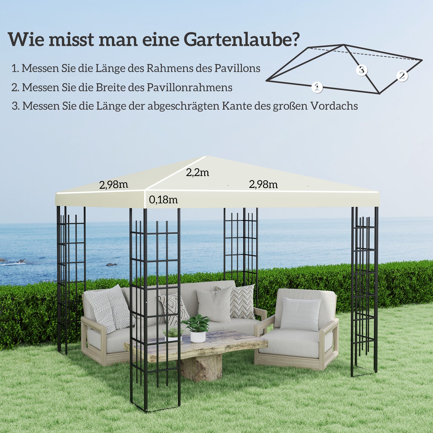 Outsunny 3 x 3 m erstatningsdug til pavillon, dug til havepavillon, med drænhuller, UPF30+, crèmewhite