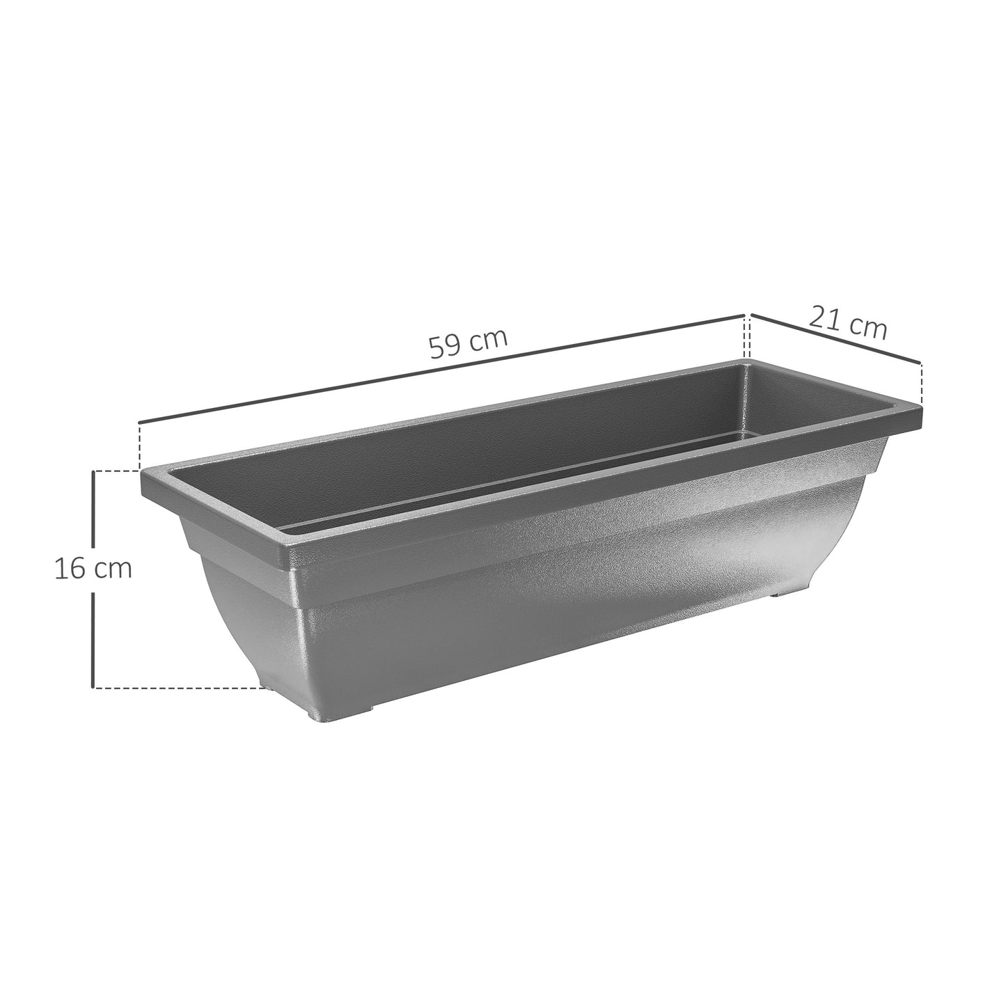 Outsunny 5-delt sæt plastblomsterpotter og plantekasser til terrasse, have og balkon, 59 x 21 x 16 cm, grå