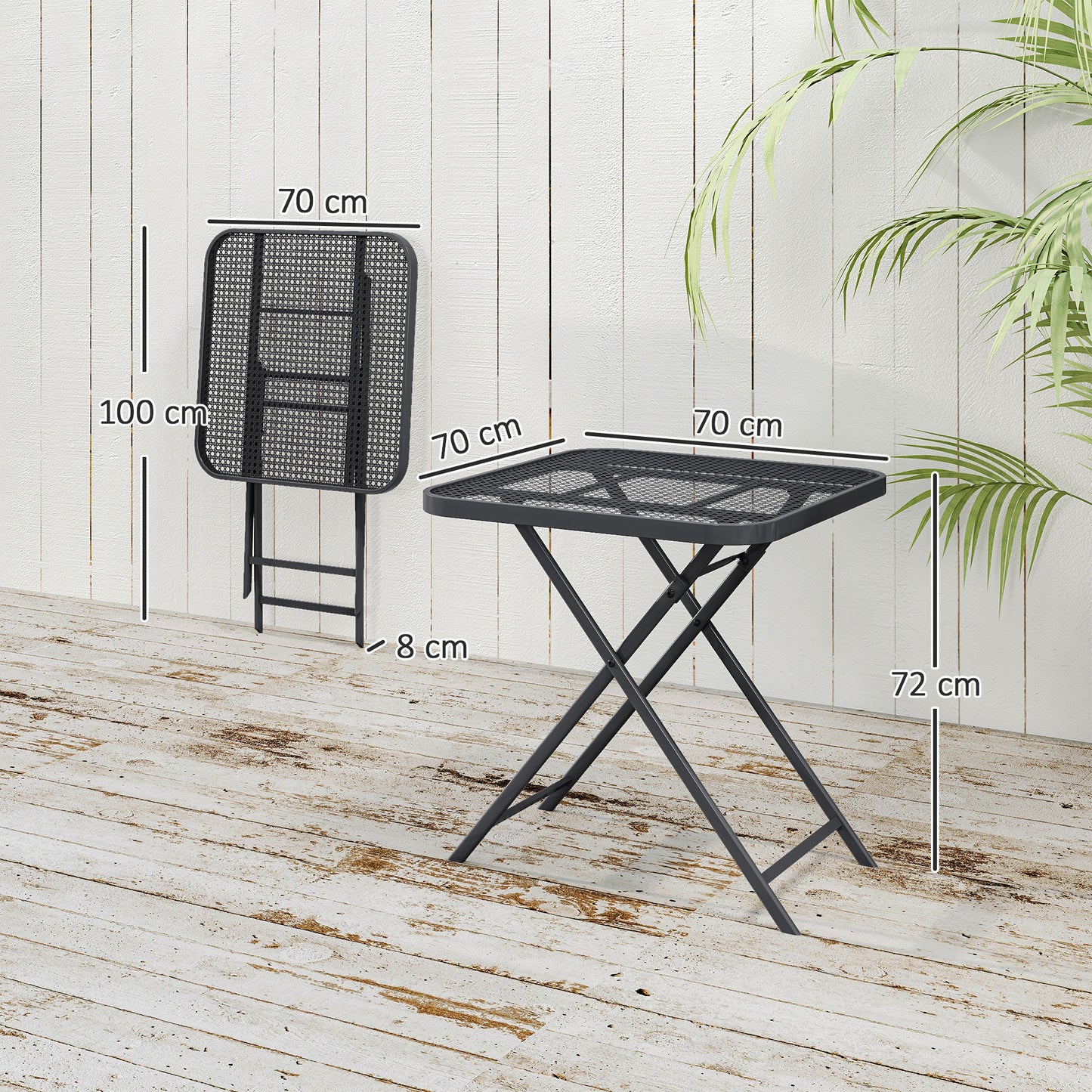 Outsunny Sammenklappelig Havebord 70 x 70 cm, Vejrbestandigt Balkonbord, Sammenklappeligt Bord med Udsparing, Kvadratisk, Sort