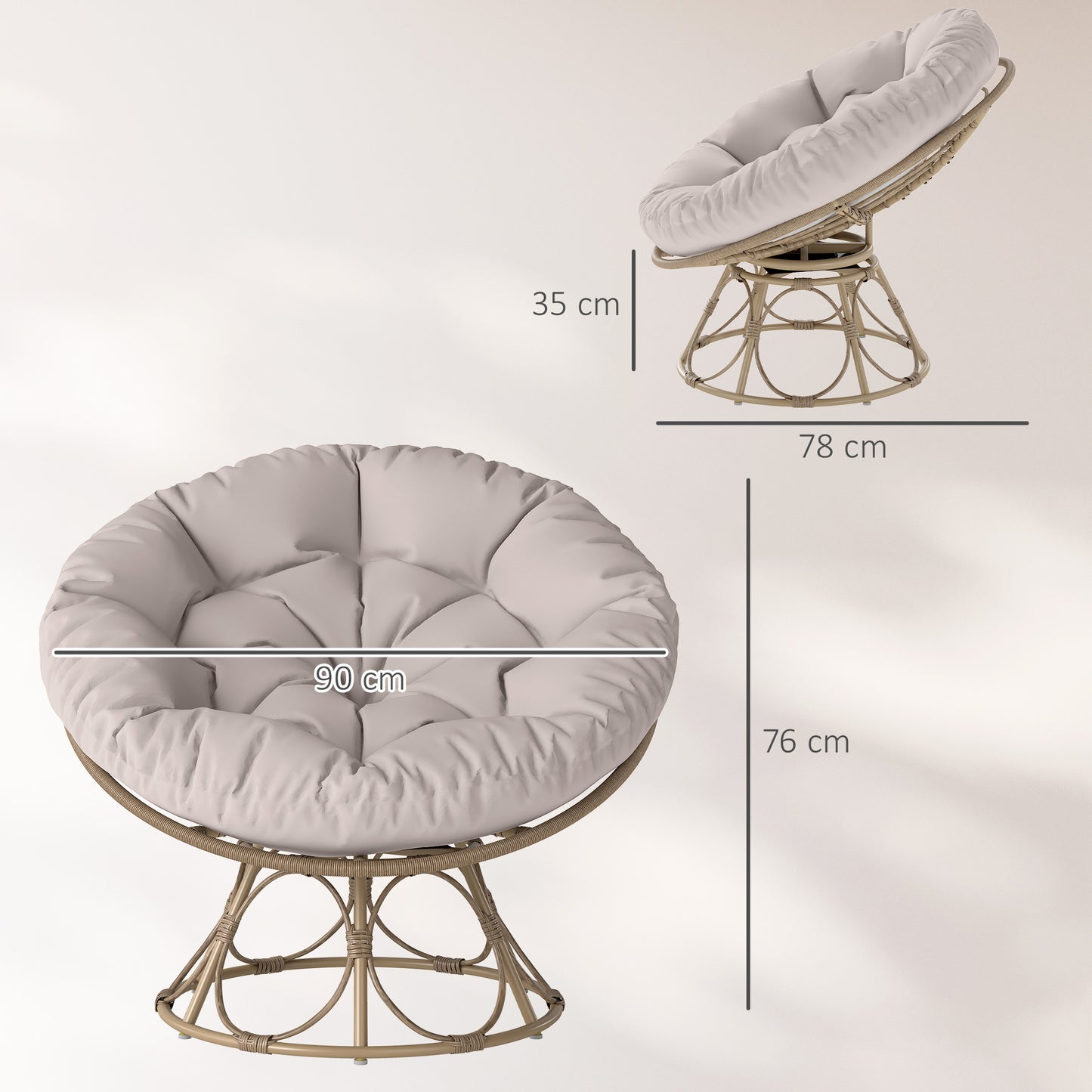 Outsunny Papasan stol, rattan, 360° drejelig rattan stol med siddepude, rund til udendørs brug