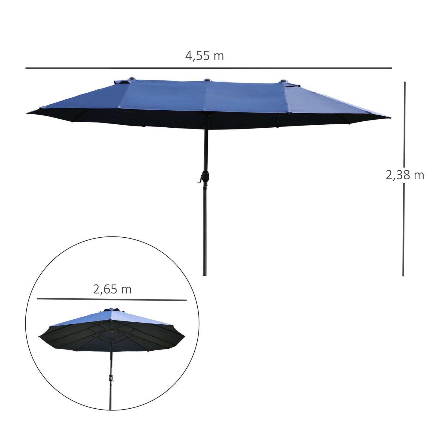 Dobbelt parasol 460 x 270 cm – Blå