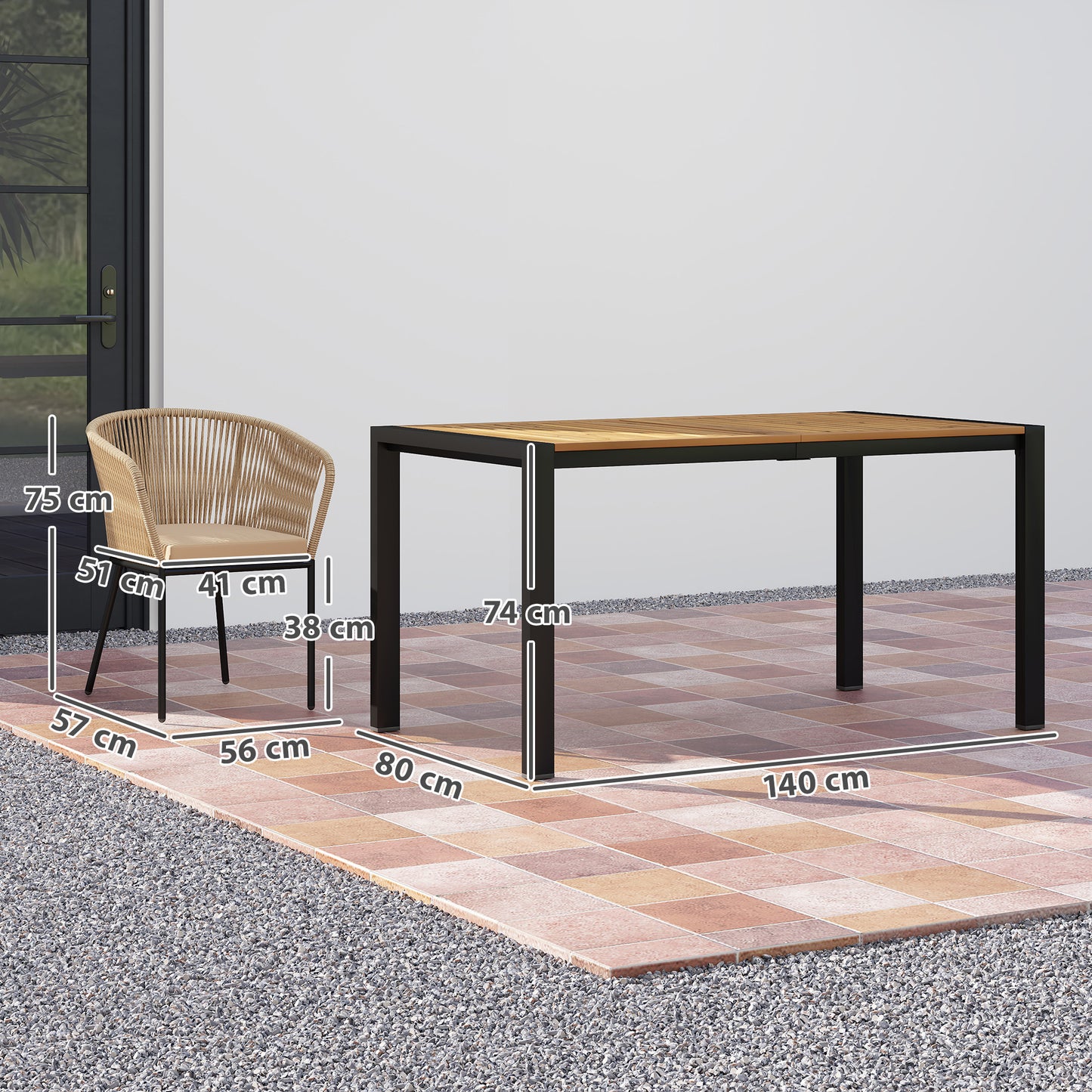 Outsunny 5-delt havemøbel sæt, 4 stole, 1 bord, kunstflet, stålramme, vaskbare hynder, til terrasse, kaki