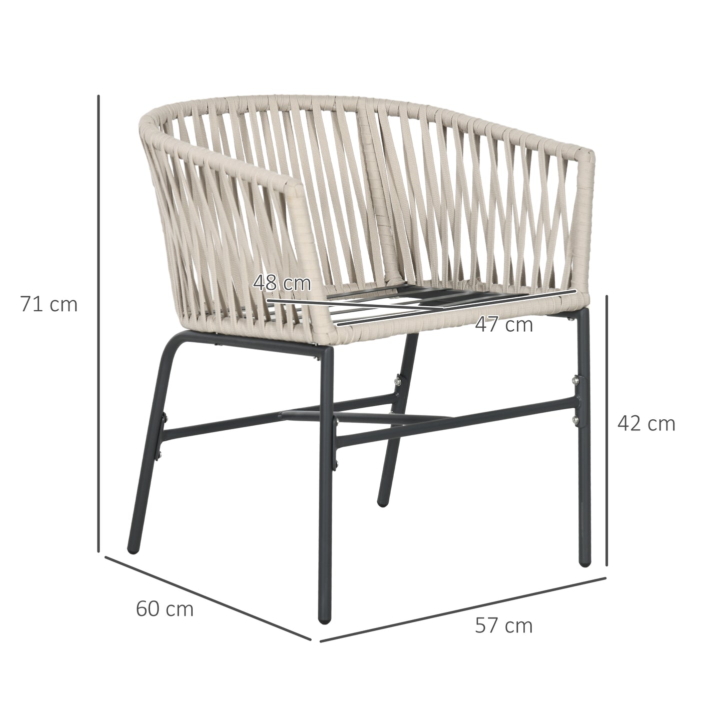 Outsunny Terrassestol Sæt af 2, Boho-Stil, Komfortabel Siddeflade, Siddepuder, Vaskbar Betræk, Metalramme, Beige