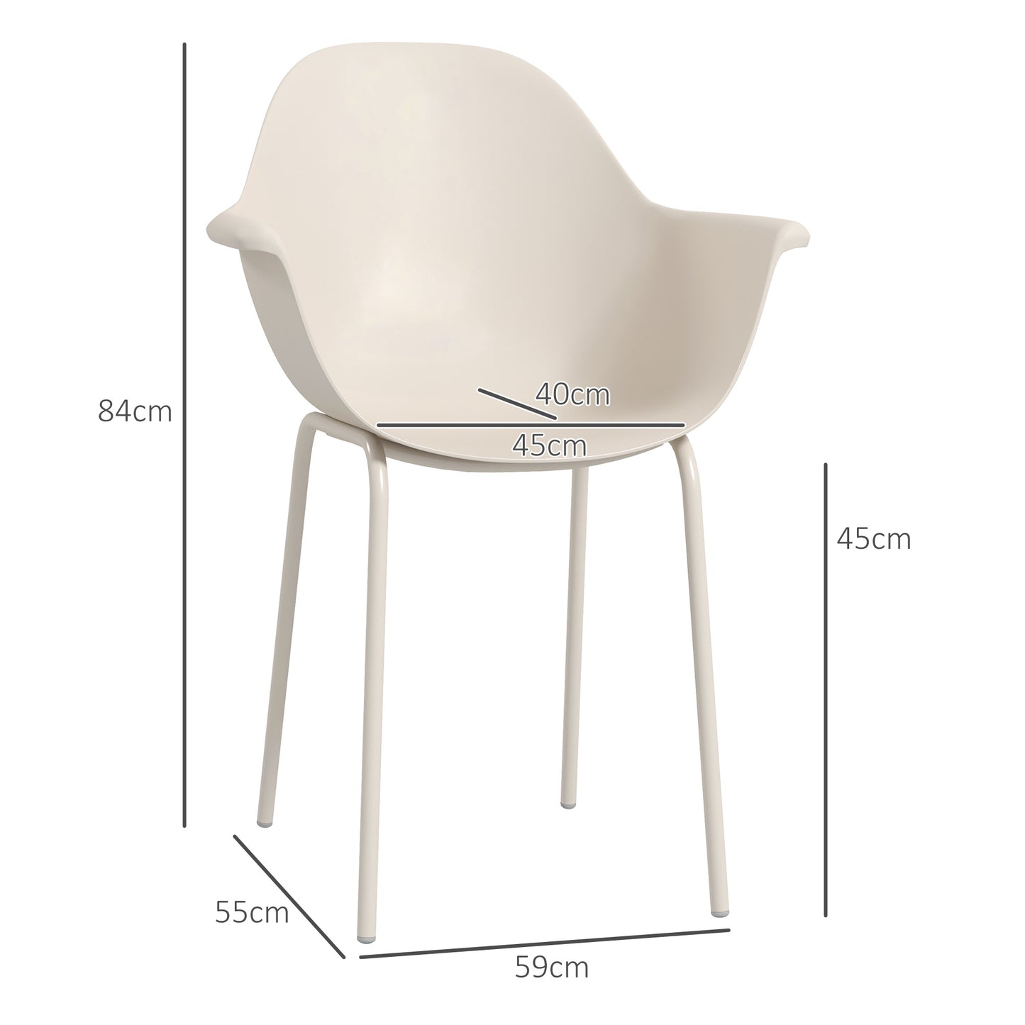 Outsunny Sæt af 4 Havestole Udendørs Stole Havestol Moderne Design 59 cm x 55 cm x 84 cm Grå