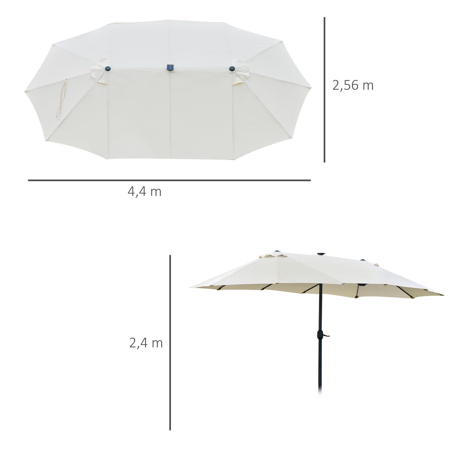 Dobbelt parasol med LED-lys 440 x 260 cm – Elfenben