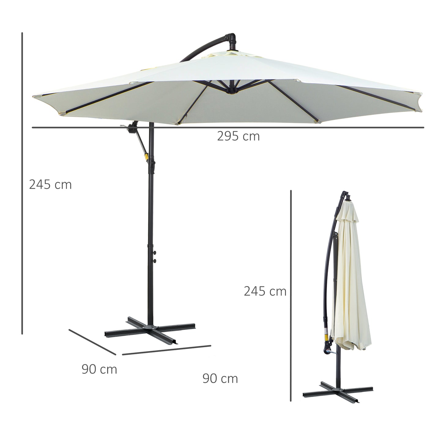 Outsunny parasol med sving, vejrbestandig, 3 m x 3 m x 2,5 m, stål, polyester