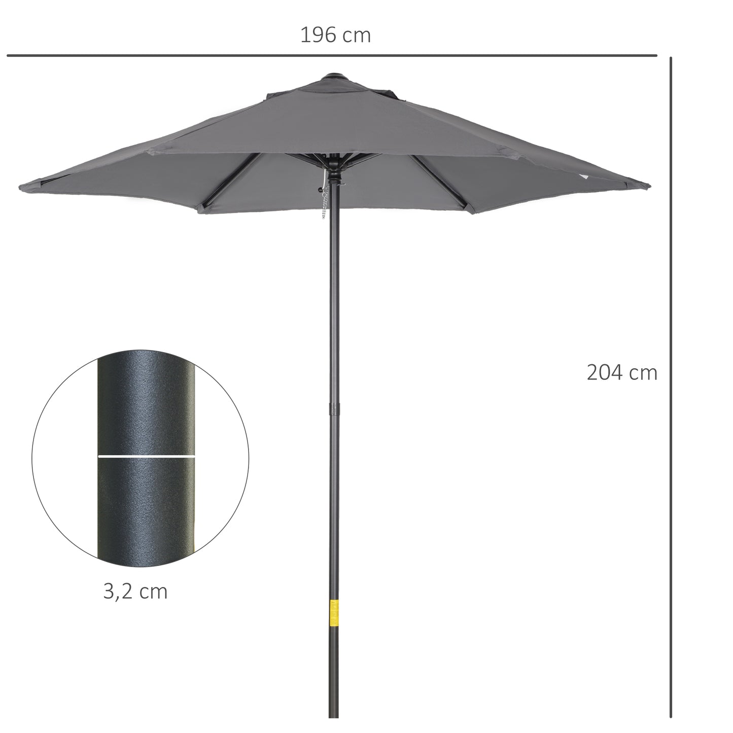 Outsunny Parasol Ø196 cm, sekskantet balkonparasol til strand, balkon, have, mørkegrå