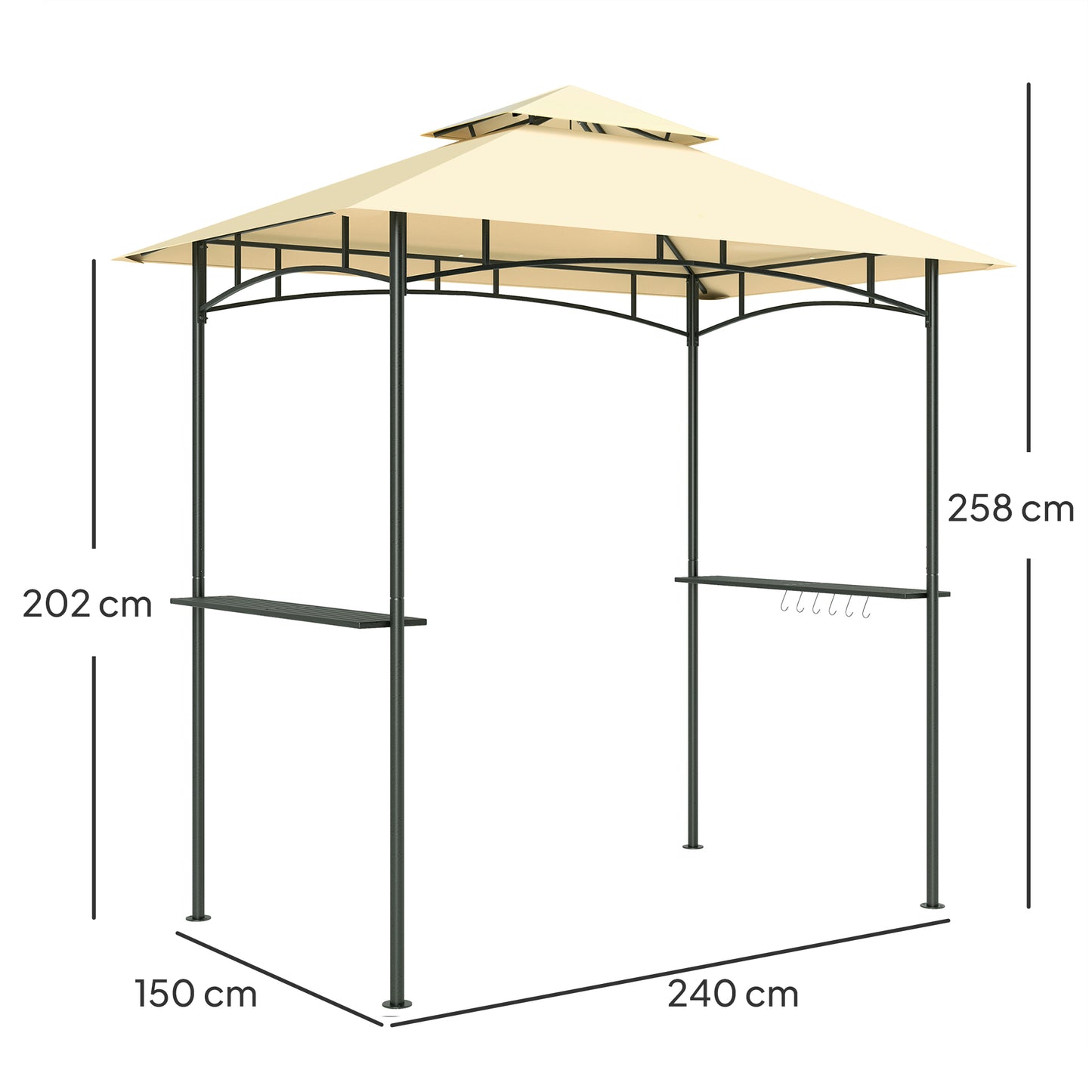 Outsunny Grillpavillon med LED-belysning, 240 x 150 x 258 cm, vandafvisende, flammehæmmende havepavillon med dobbeltlagtag