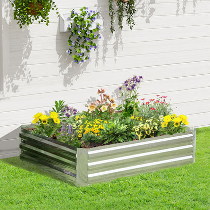 Outsunny hævet plantekasse af galvaniseret stål, blomsterkasse til haven, blomsterpotte, sølv, 120 x 90 x 30 cm
