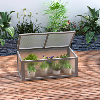 Outsunny Koldramme, drivhus af træ og polycarbonat, 90 x 46 x 40 cm, vejrbestandigt drivhus med låg, koldbakke til haveplanter, grå
