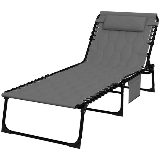 Outsunny Liggestol, Haveliggestol, Sammenklappelig, inkl. Pude, Vejrbestandig; 188 cm x 65 cm x 36 cm, Grå + Sort