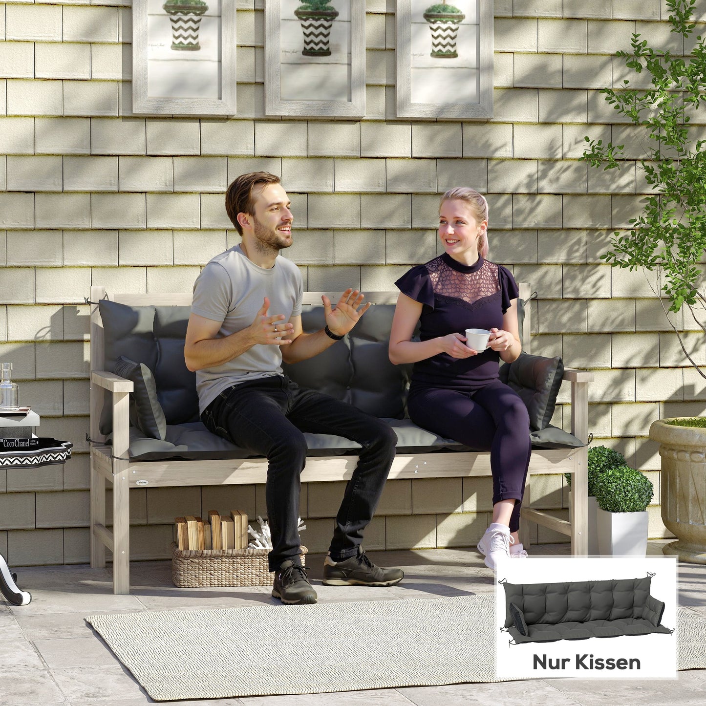 Outsunny Udendørs Hyndesæt til Bænk eller Hollywood Gynge, To-farvet, Polyester, Skum, 180 x 110 x 8 cm, Mørkegrå