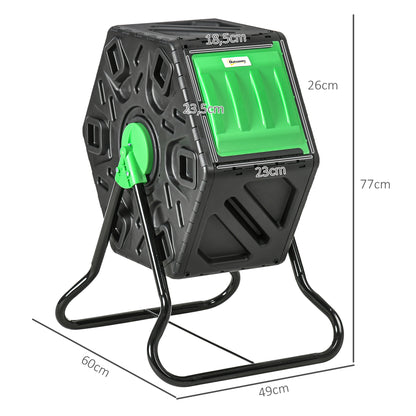 Outsunny kompostbeholder, 65 liter, roterbar, kompakt, 24 ventilationshuller, stål, plast, grøn + sort