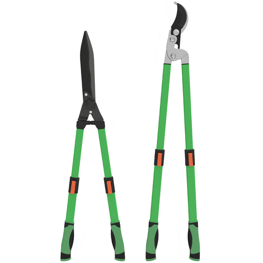Outsunny Hækkeklipper sæt, 2-delt, Havemødesaks, Blad længde 90 cm, Takkesaks med metalblade, Udsparingshåndtag