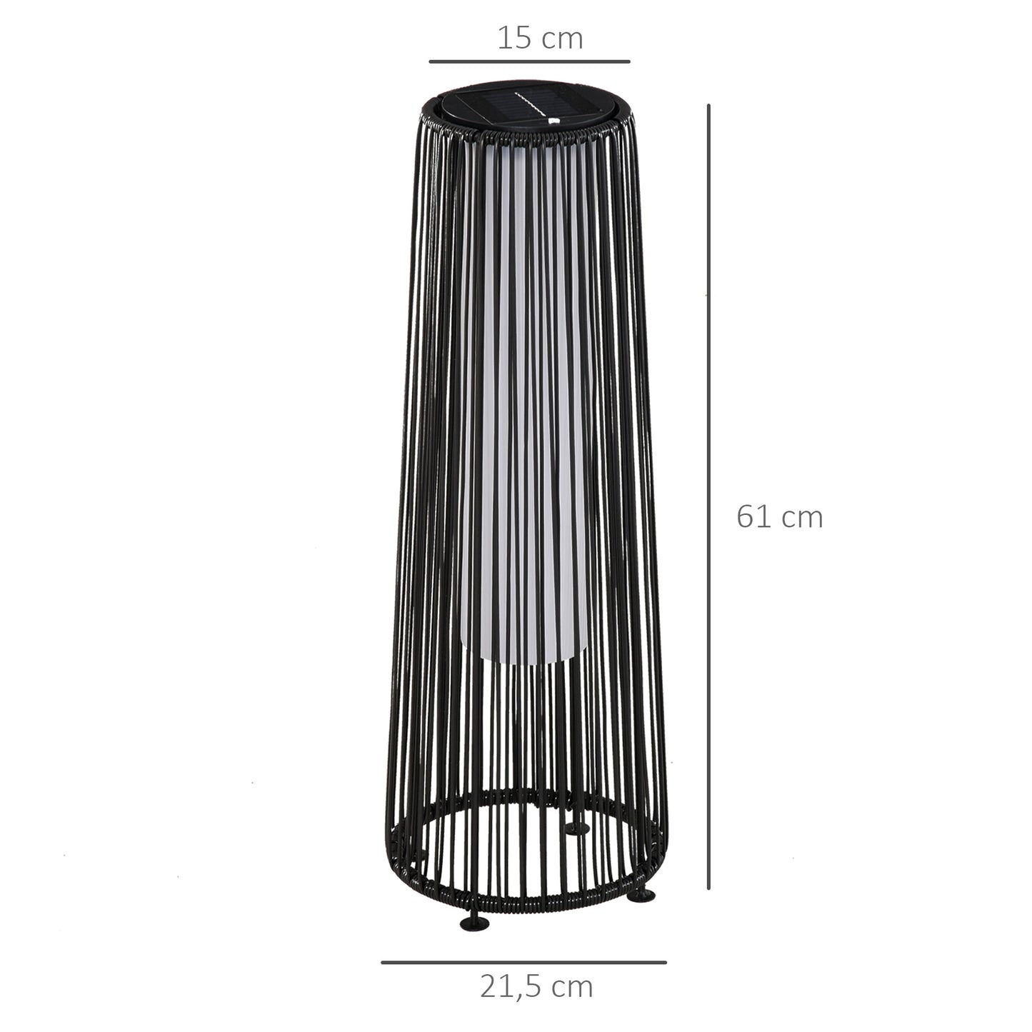 Outsunny have lampe, udendørs lampe, solenergi, 8 timers brændetid, rattan look, sort, 21,5 x 21,5 x 61 cm