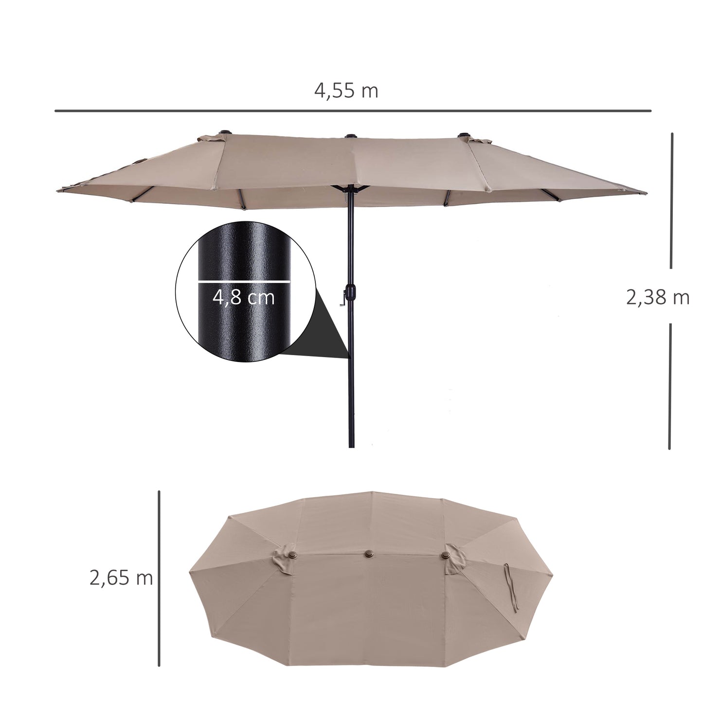 Dobbelt parasol 460 x 270 cm – Lys kaffe