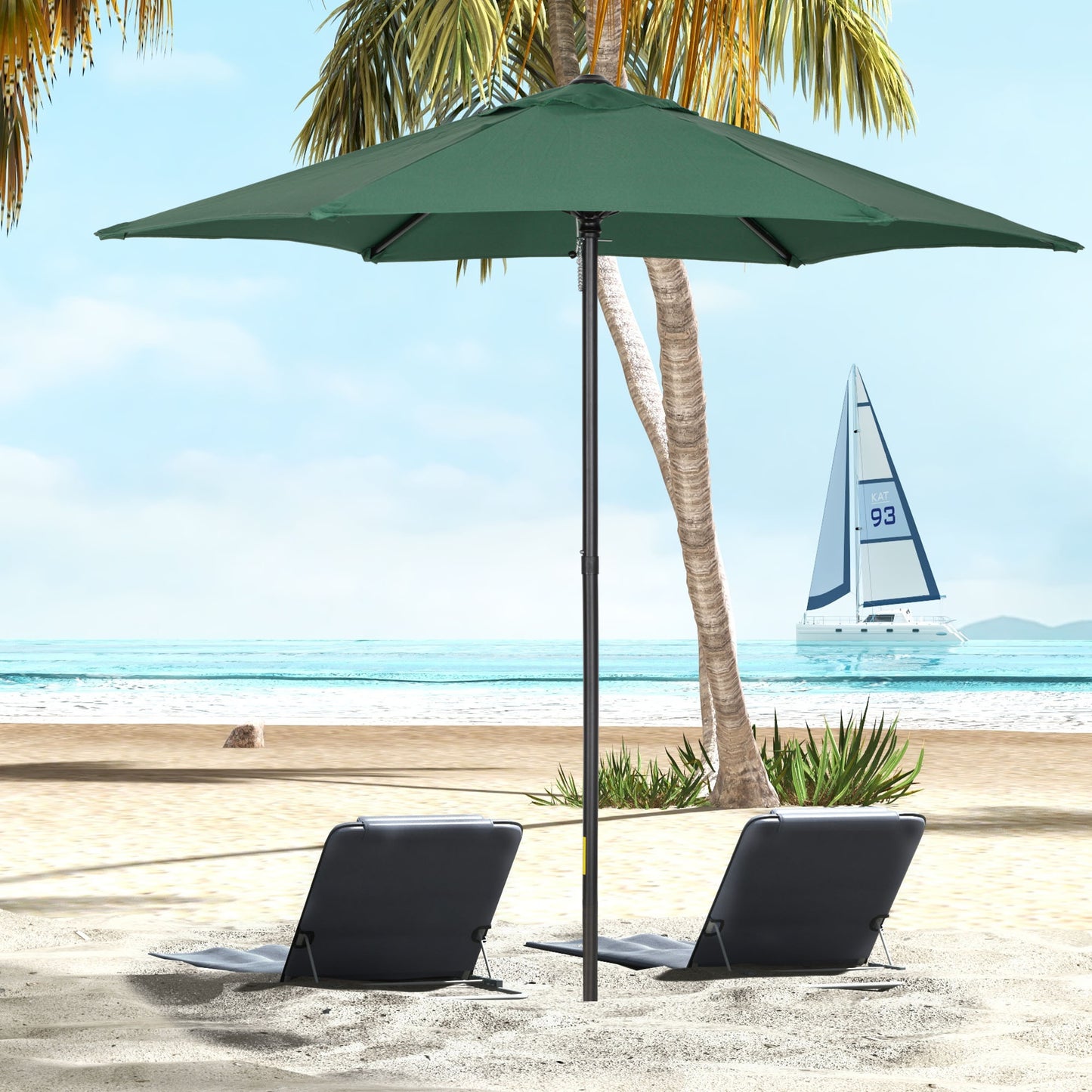 Outsunny Parasol Ø196 cm, sekskantet balkonparasol til strand, balkon, have, grøn