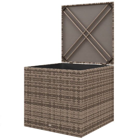 Outsunny polyrattan storage box, fabric lining, easy to open/close, metal frame, 75W x 75D x 70H cm, black