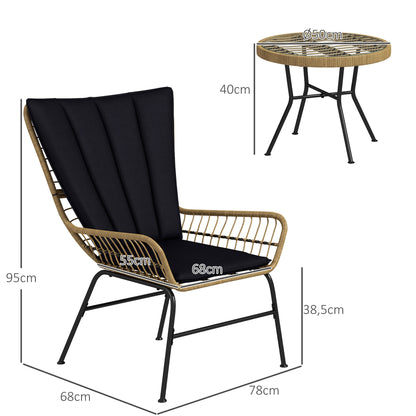 Outsunny Bistro Sæt Balkonmøbel Sæt, Boho Stil, Vejrbestandig, 76 x 66 x 96 cm, Sort