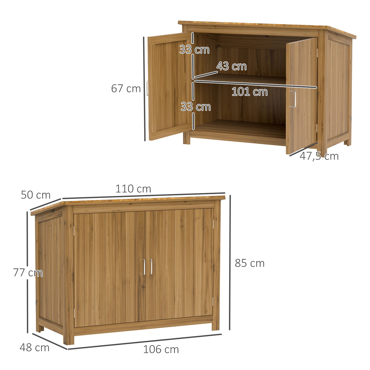 Outsunny havekasse, træskuffeskab med 2 hylder til have, terrasse, vejrbestandig, 110 x 50 x 85 cm, brun