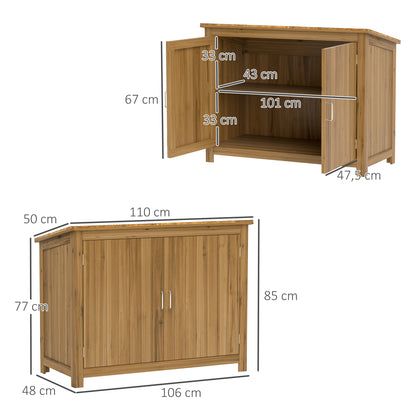 Outsunny havekasse, træskuffeskab med 2 hylder til have, terrasse, vejrbestandig, 110 x 50 x 85 cm, brun