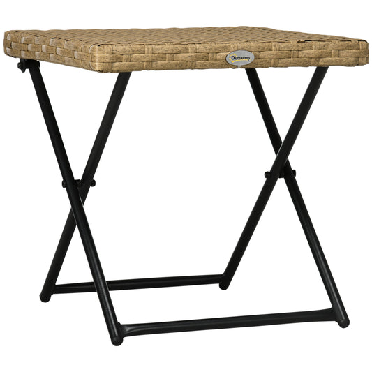 Outsunny polyrattan balcony table, foldable, steel frame, easy to clean, 40x40x40 cm, natural