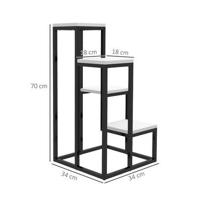 Outsunny blomsterhylde, 4-lags, indendørs & udendørs, metalramme, 34L x 34B x 70H cm, sort + hvid