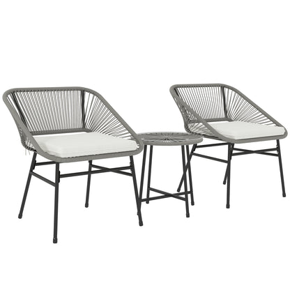 Outsunny 3-delt sæt havemøbler, 1 bord, 2 stole, rattan fletværk, stålramme, sofabord med glasplade, mørkegrå