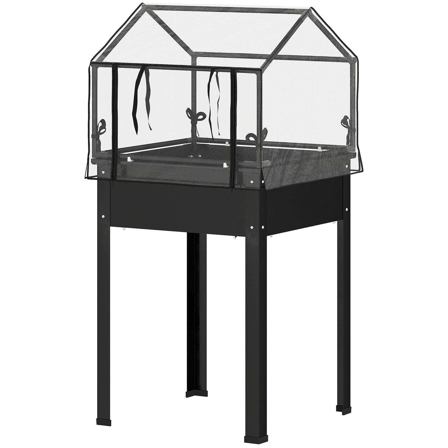 Outsunny Hævet Bed med Drivhus Tag, Hævet Plantekasse med Drænhuller, 60 x 60 x 120 cm, Sort