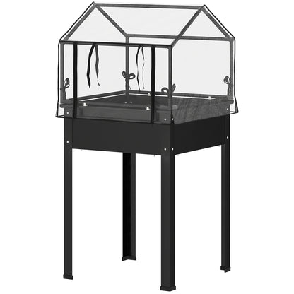 Outsunny Hævet Bed med Drivhus Tag, Hævet Plantekasse med Drænhuller, 60 x 60 x 120 cm, Sort