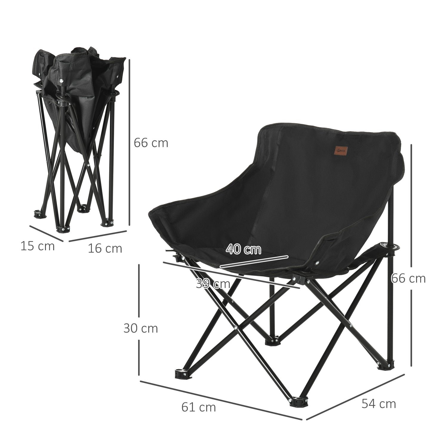 Outsunny campingstol, sammenfoldelig, stålramme, stofsæde, bæretaske, sort