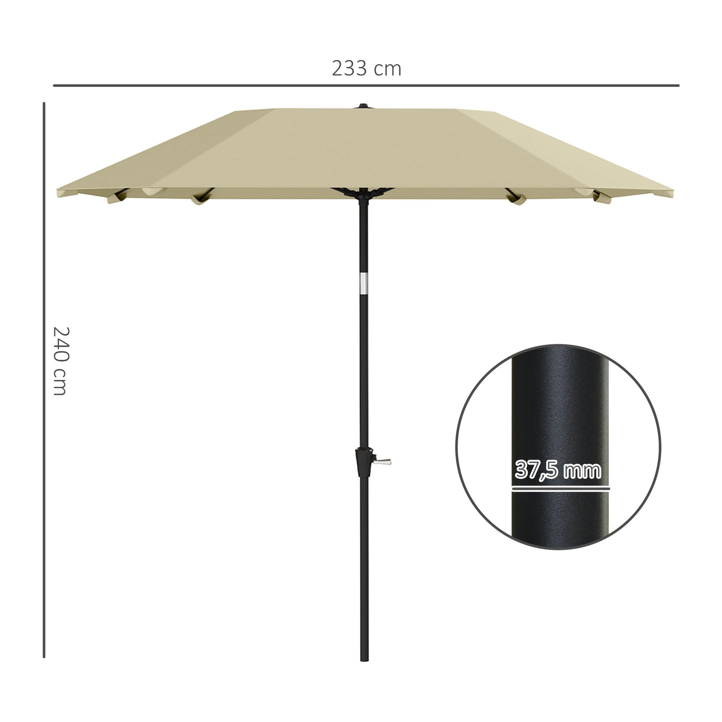 Beige parasol med hejs og knæk – Ø233 cm