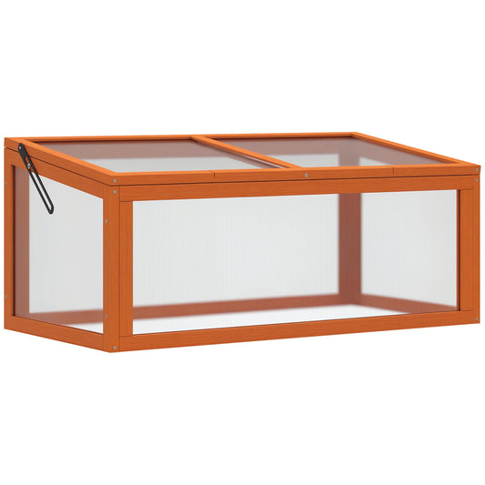 Outsunny Koldramme, drivhus af træ og polycarbonat, 90 x 46 x 40 cm, vejrbestandigt drivhus med låg, koldramme til haveplanter, orange