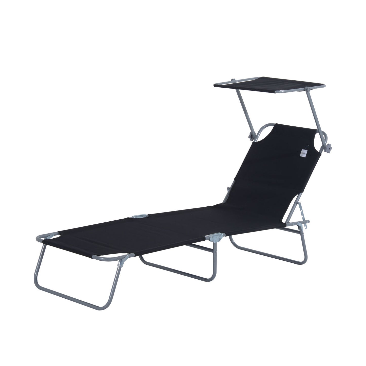 Outsunny Sammenklappelig liggestol, Have-liggestol med solskærm, Liggestol med 4-trins justerbar ryg, Camping-liggestol, Belastbar op til 120 kg, Egnet til have, balkon og pool, 6 farver (sort)