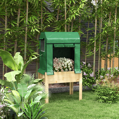 Outsunny 2-i-1 Hævet Plantekasse, Koldhus, 86 cm x 60 cm x 165 cm, Naturlig + Grøn
