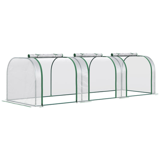 Outsunny polytunnel greenhouse, three roller doors, steel frame, transparent, 295 x 100 x 80 cm