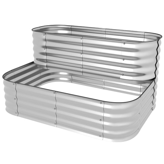 Outsunny metal hævet havekasse, 2 niveauer, vejrbestandig, åben bund, 120 x 90 x 30 cm, farve: sølv