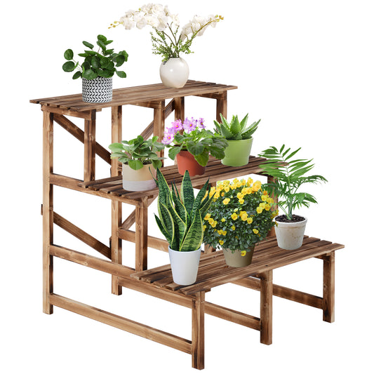 Outsunny Plant Stand, Flower Stand, Flower Shelf, Plant Shelf, Flower Stand, 3 Tiers, Pine Wood, 80 x 80 x 78 cm