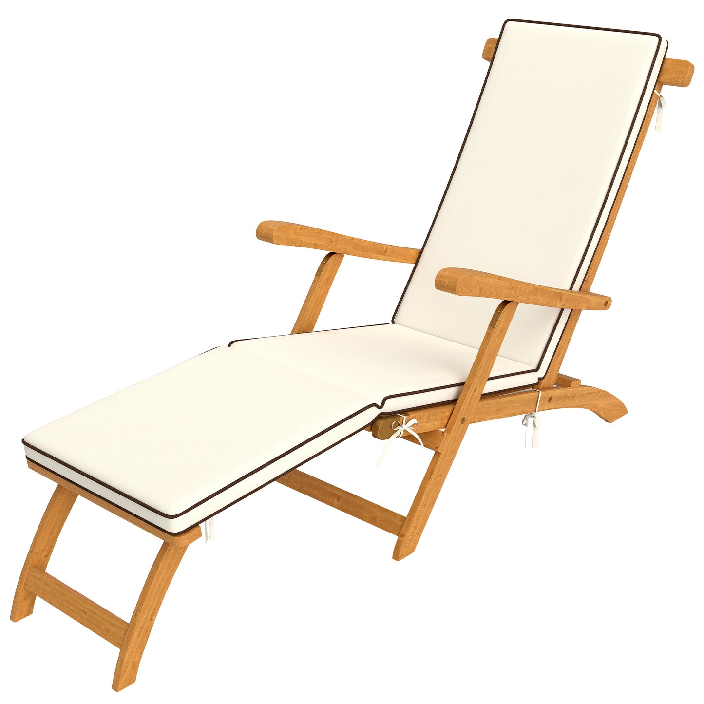 Outsunny Træ Foldbar Liggestol, Have-liggestol med Fodstøtte, Madras, Liggestol, Bæreevne op til 160 kg, Teak