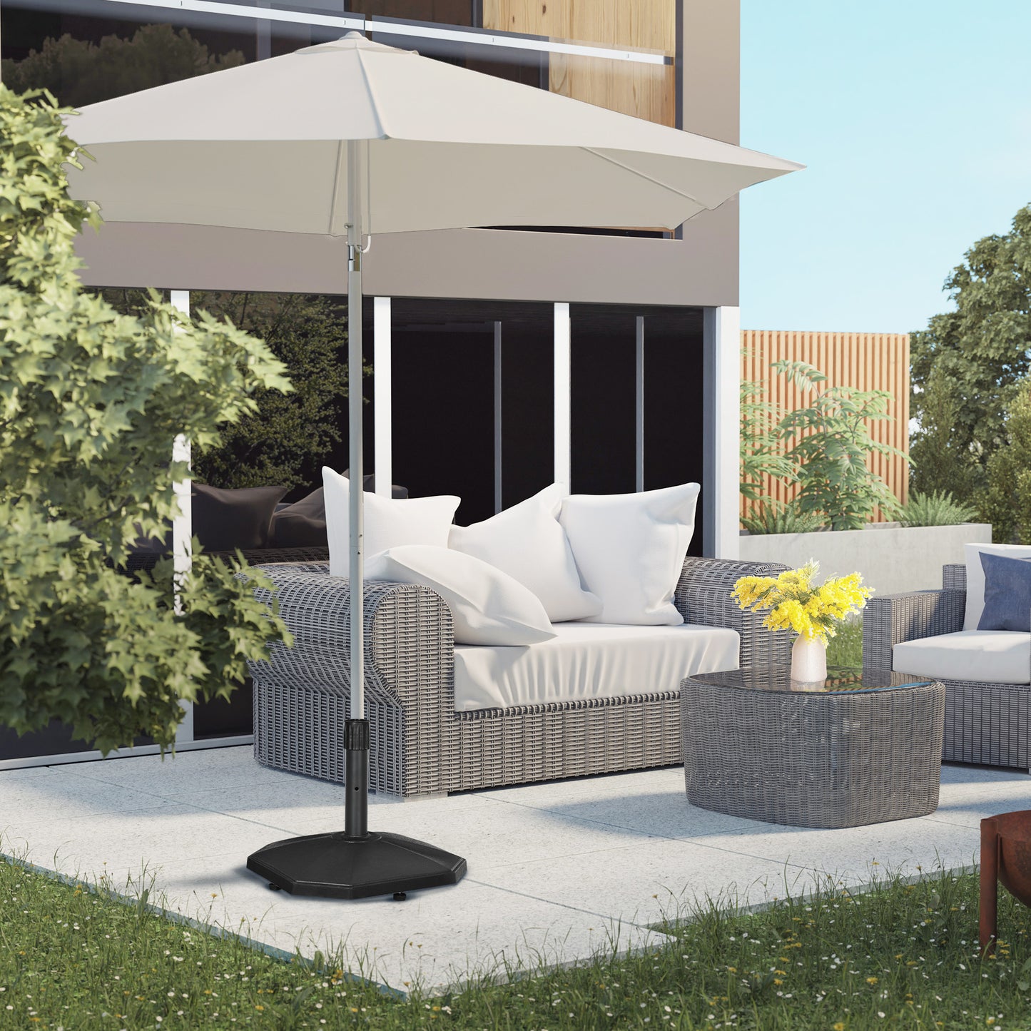 Outsunny paraplyholder, 18 kg, cementfyld, kompakt design, plastikhus, sort, 45,5 x 45,5 x 33 cm