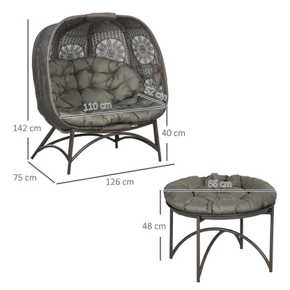 Outsunny havemøbel sæt, 2 rattan lænestole med sidebord, sammenfoldelig, siddepuder, metalramme, farve: sand