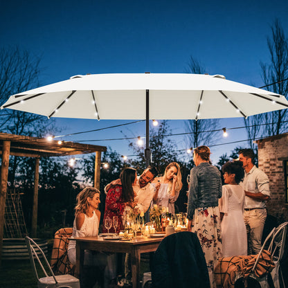 Dobbelt parasol med LED-lys 440 x 260 cm – Elfenben