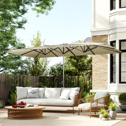 Outsunny Dobbelt Parasoll, 451 x 264 cm, Svingesystem, 12 Metal Spidser, Aluminium Stang, Cremehvid