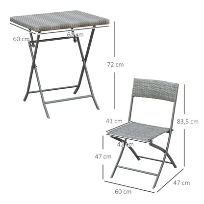 Havesæt i polyrattan – Bord og 2 klapstole, grå