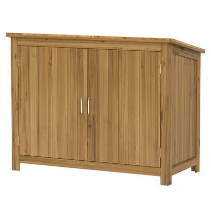 Outsunny havekasse, træskuffeskab med 2 hylder til have, terrasse, vejrbestandig, 110 x 50 x 85 cm, brun
