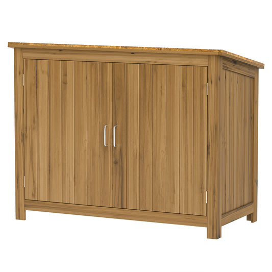 Outsunny havekasse, træskuffeskab med 2 hylder til have, terrasse, vejrbestandig, 110 x 50 x 85 cm, brun
