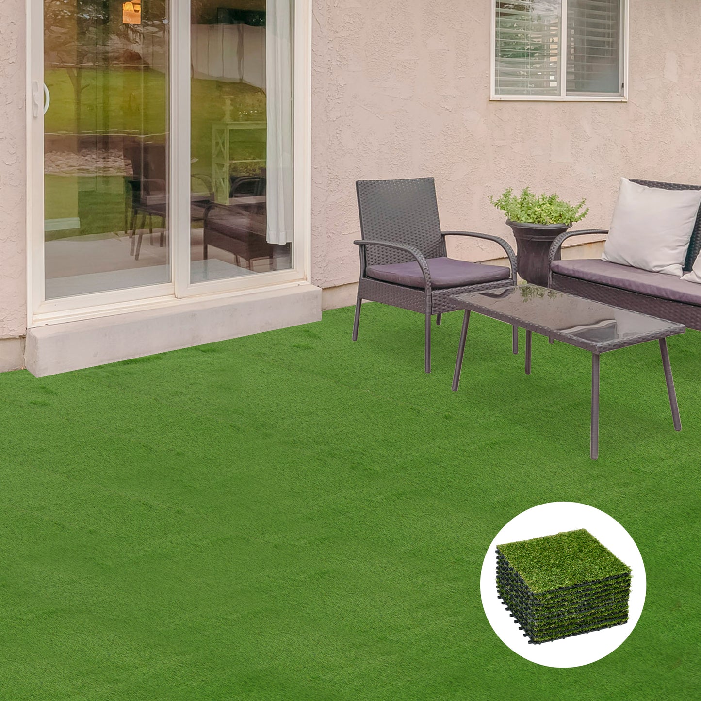 Outsunny kunstgræs, livagtigt, dræningsfunktion, 6,5 fibre/m², 25 mm højde, sæt af 10 stk 30x30cm, grøn
