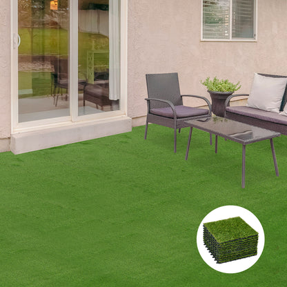 Outsunny kunstgræs, livagtigt, dræningsfunktion, 6,5 fibre/m², 25 mm højde, sæt af 10 stk 30x30cm, grøn
